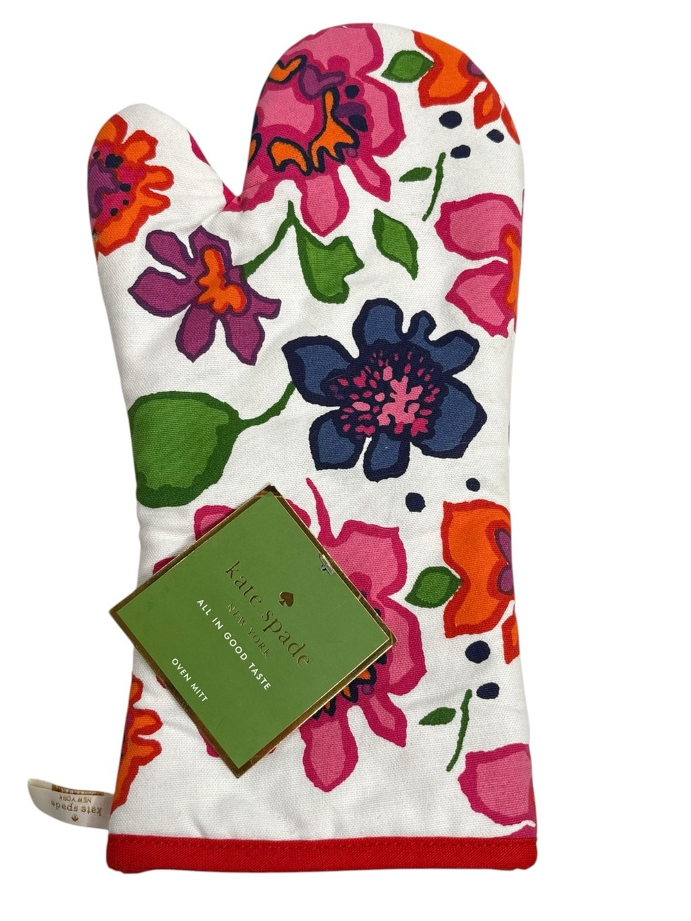 KATE SPADE Floral Cotton Oven Mitt - White with Pink & Blue Flowers NWT